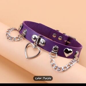 Purple Silver Heart Shaped Choker Necklace, Purple Heart Pendant Choker